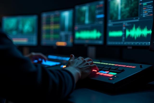 Video editor working on a timeline with color grading tools